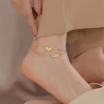 1PC Multilayer Stainless Steel Link Chain Anklet Heart "LOVE" Foot Ankle Layered Bracelets For Women Leg Chain Jewelry 20cm long