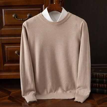 Autumn Winter Men's O-Neck Merino Wool Sweater New Versatile Basic Cashmere Pullover Casual Business Knitwear Sweater