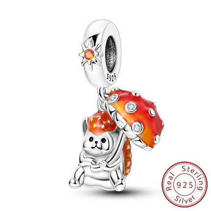Spring Charms Beads Pendant 925 Sterling Silver Flower Butterfly Dragonfly Mushroom Charms Fit Bracelet Woman Man DIY Jewelry