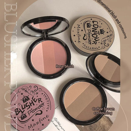 3 in1 Three Colors Powder Tray Blush Contouring Waterproof Long Lasting Delicate Natural Face Makeup