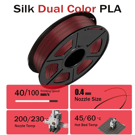Dual Color Filament Silk PLA 1.75mm 1kg/500g/250g 3D Printer Filament High SpeedShiny PLA Multicolor Black Red Blue Bundle