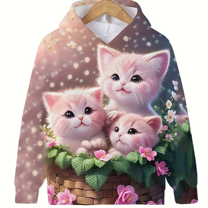 Children's Clothing Hoodies Girls Clothes Long Sleeve Cute Cat Print Casual Kid Summer Autumn Clothes Kids Clothes Outdoor Tops