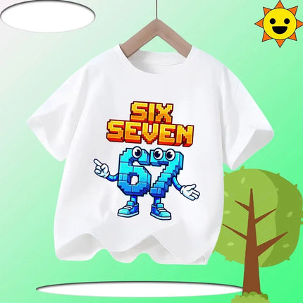 Boys T Shirts 6 To 7 Years T-Shirt 67 Number Print Casual Italian Brainrot Summer Top Suitable for Funny Gift for Casual Attire
