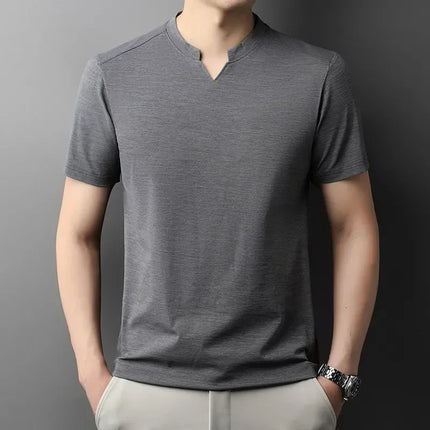 Korean Men's Short Sleeve V-Neck T-Shirt Solid Color Casual Fashion Comfortable Summer Versatile Solid Top