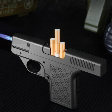 Pistol Style Lighters with 3 Cigarette Case Jet Turb Lighter Gas Lighter Capacity 10PCS Windproof Cigar Lighter Gadgets for Men