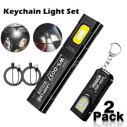 Mini Thin EDC Flashlight with Tail Magnet USB C Rechargeable COB Worklight with Pen Clip for Outdoor Camping Fishling