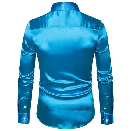 Amazon Spring Autumn Men's Long Sleeve Shirt Casual Fashionable Shiny Interior Top Men's European Style Foreign Trade Shirt