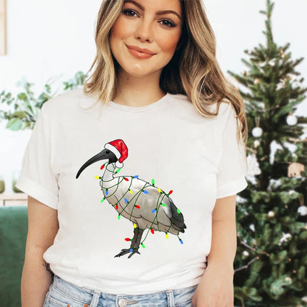 Womens Christmas T-shirt Festive Bin Chicken Graphic Print Tees Trendy Christmas Chicken Printed Women Fashion Casual T-shirts