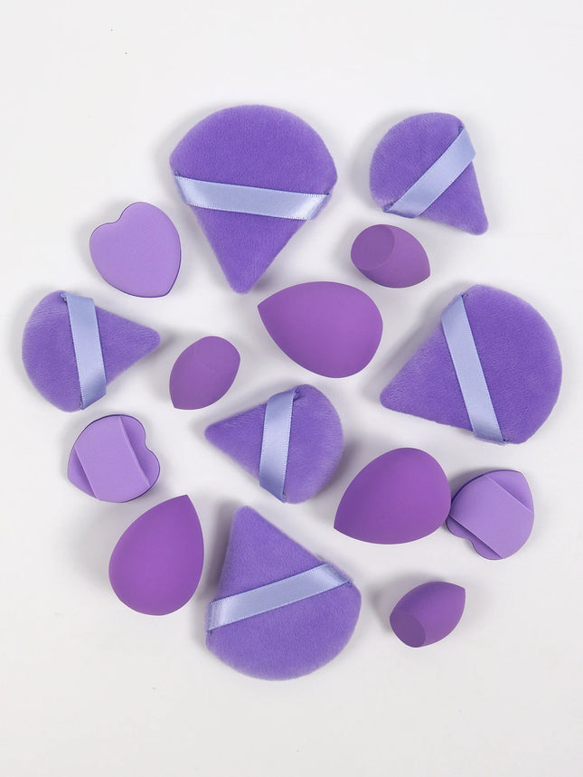 Multi-Effect 15-Piece Set: 3 Loose Powder Puffs, 3 Mini Loose Powder Puffs, 3 Medium-Sized Beauty Blenders, 3 Mini Beauty Blenders, and 3 Cushion Puffs. Founda