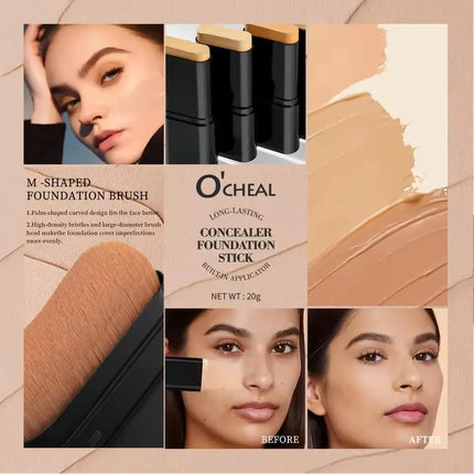 2-in-1 Foundation Stick - All-in-one coverage, waterproof and long-lasting, natural finish, suitable for all skin tones.