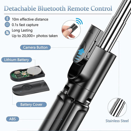 3In1 Bluetooth Selfie Tripod with Fill Light Shutter Remote Portable Foldable Monopod for iPhone Smart Phone