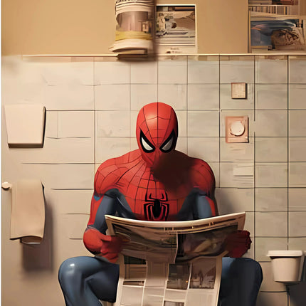 Pop Comic Cartoon Funny Spider-Man Superhero Reading Newspaper Canvas Wall Art Poster, Modern Bathroom Home Room Decor Painting