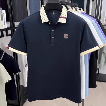 Advanced letter embroidery short sleeve polo shirt light luxury brand business leisure summer men's T-shirt fashion lapel top