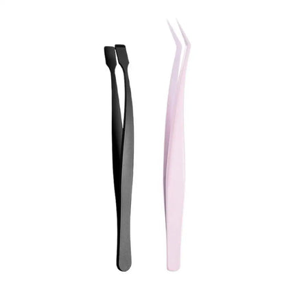 2Pcs Eyelash Tweezer Set Lash Pick Up Clip Pointed Flat Clip Lash Grafting Item Lower Eyelashes Applicator Portable Makeup Clamp