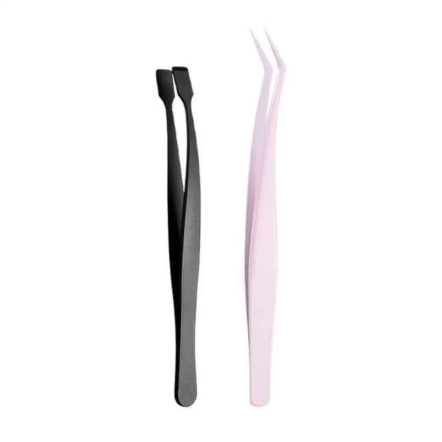 2Pcs Eyelash Tweezer Set Lash Pick Up Clip Pointed Flat Clip Lash Grafting Item Lower Eyelashes Applicator Portable Makeup Clamp