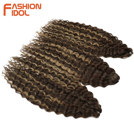 FASHION IDOL 22 Inch 300g 3PCS Ariel Curl Hair Water Wave Twist Crochet Hair Synthetic Ombre Brown Fiber Braiding Hair Extension