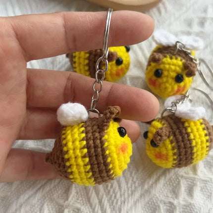 10/1PCS Crochet Bees DIY Handmade Knitted Keychain Keyring Crocheted Mini Bees Pendants Car Key Ring Handbag Charms Gifts