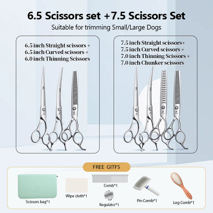 Fenice  Professional Home Pets Grooming Set 6//6.5/7/7.5 Inch Bearing Screw Straight Curved Thinning Chunker Shears for Dogs/Cat