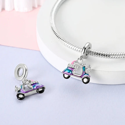 925 Sterling Silver Motorcycle Sports Car Bicycle Charms Pendents Fit Qikaola Original Bracelets Fine DIY Birthday Jewelry Gifts