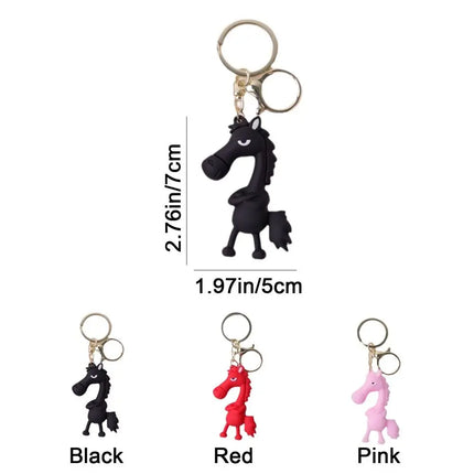 Funny Cartoon Horse Keychain Cold-Hearted Simulation Black Horse Bag Ornament Decorative Hanging Car Pendant Car