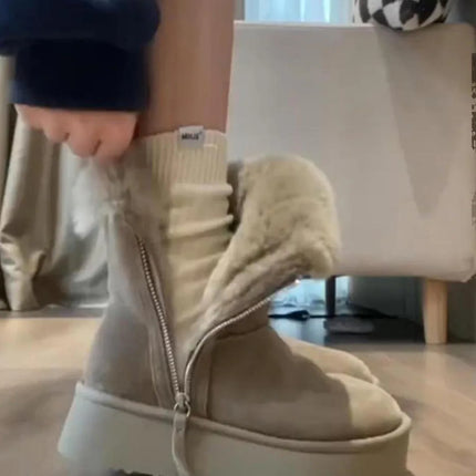 Luxury Winter Women Long Plush Warm Snow Boots Casual Shoes New Suede Fur Chelsea Ankle Boots Flats Platform Ladies Thick Shoes