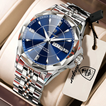 POEDAGAR Luxury Man Clock Business Waterproof Luminous Date Week Watches For Men Quartz Stainless Steel Fashion Men's Wristwatch
