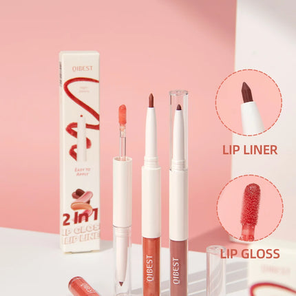 Double Head Mirror Lip Glaze 2 in 1 Lipliner Pen Water Light Lip Gloss Makeup Set Matte Velvet Lip Liner Pencil Contour Cosmetic