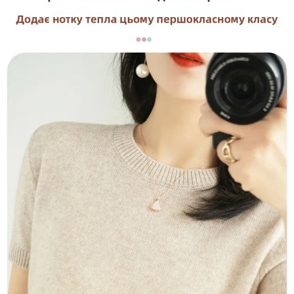 Summer New Women's Knitted Short Sleeve T-shirt Thin Wool Cashmere Short Sleeve Loose Fit Round Neck Top Outerwear Straight Cut