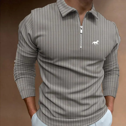 Men's Long-Sleeved Zipper Polo Shirt, Men's Casual Lapel Polo Shirt, Fashionable Polo Shirt, Casual Men's Polo Shirt, Men's Top