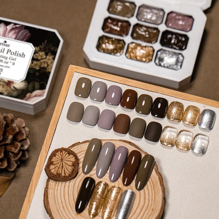 9 Colors Warm Winter Patting Painting Gel Nail Polish Glitter Effect Soak Off Gel Varnish Gradient Pat Gel Palette Nail Supplies