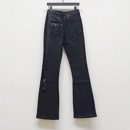 Men‘s Oil wax Jeans Classic Denim Gothic Men Coated Casual Flared Trousers High Street Solid Designer luxury Pants