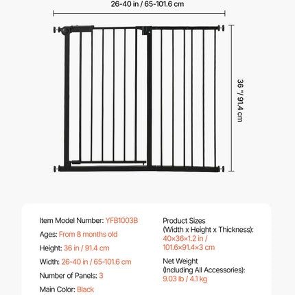 SucceBuy Baby Gate 28/30/36 Inches High Dog Gate Easy Step Walk Thru Child Pet Security Pressure Mount Kit Wall Cups Doorways