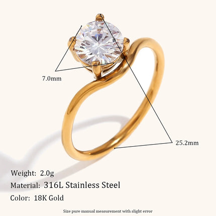 La. Muses Sparkling Luxury Water Drop Shaped Cubic Zirconia Stainless Steel Women's Ring 18K Gold Plated Waterproof Jewelry Gift