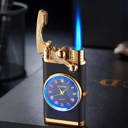 Rocker Arm Watch Metal Unusual Gas Lighters Jet Butane Torch Lighter Windproof Cigarette Cigar Lighter Gadgets for Men