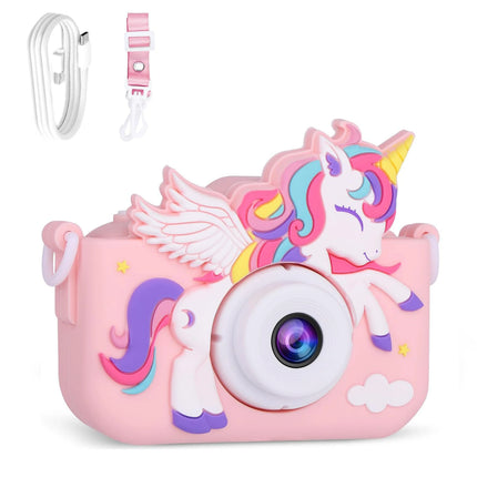 1080P Kids Camera Dual Lens Selfie Digital Camera for Children 12 Pink Styles Video Recorder Toy with Silicone Case Birthday Gif