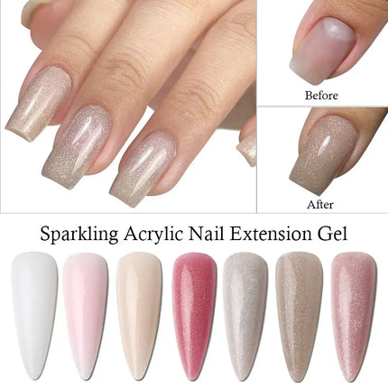 MSHARE 50g Shimmer Pink White Acrylic Gel TPO Free Glitter Shiny Extension Acryl Hard Gel Nails Sculpting Construction