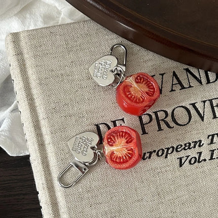 3D Red Tomato Keychain Resin Fruit Charm Cute Pendant for Phone Case/Bag Ideal Birthday Gift for Women And Girls