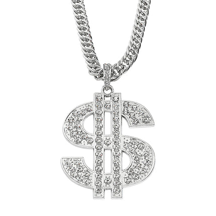 Men's Punk Hip Hop Silver Plated Pendant Necklace with Personalized Dollar Sign Rock Jewelry Rap Gift