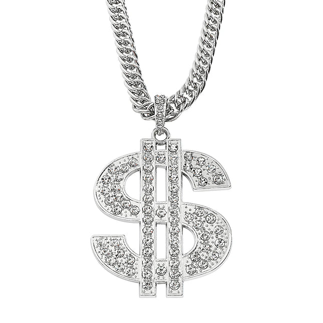 Men's Punk Hip Hop Silver Plated Pendant Necklace with Personalized Dollar Sign Rock Jewelry Rap Gift