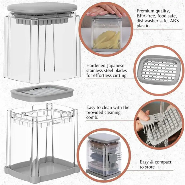 A02M-Onion Chopper Vegetable Choppers 4-Blade Veggie Dicer Fruit Slicer Wedge Cutter Potato French Fry Cutter
