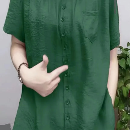 Plus Size Loose Sportswear Women's Shirt Summer New Style Base Layer Top Korean Style Commute Linen Fabric Regular Fit