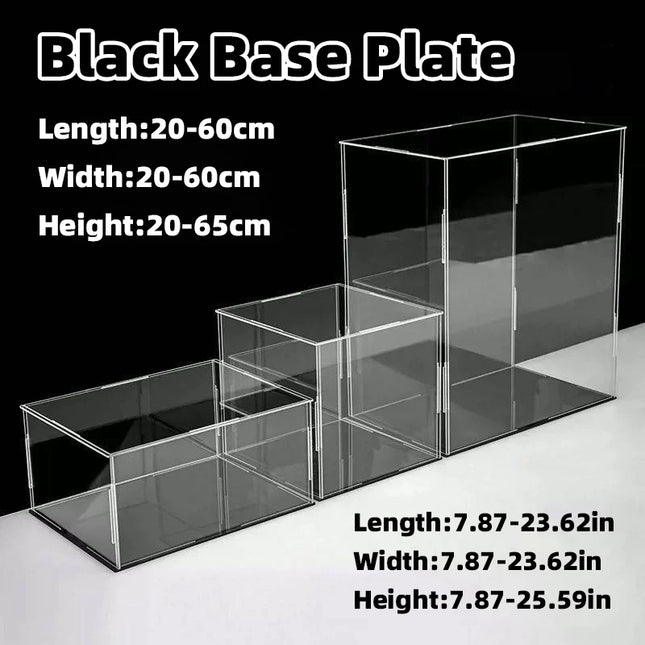Black Base Mirror Assembled Tool Free Clear Acrylic Display Case Dust Cover Storage for Decorative Crafts L20-45 W20-60 H10-65cm