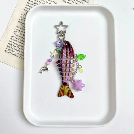 New Plastic Fish Keychain Multi Jointed Simulation Fish Hook Key Chain Backpack Pendant Gifts