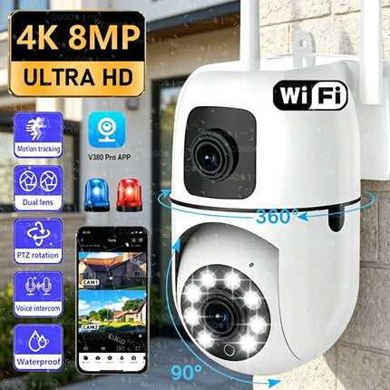 8MP WIFI Surveillance Camera Dual Lens Dual Screen 5MP IP Cameras Wireless Auto Tracking Color Night Vision 10X Zoom HD Camera