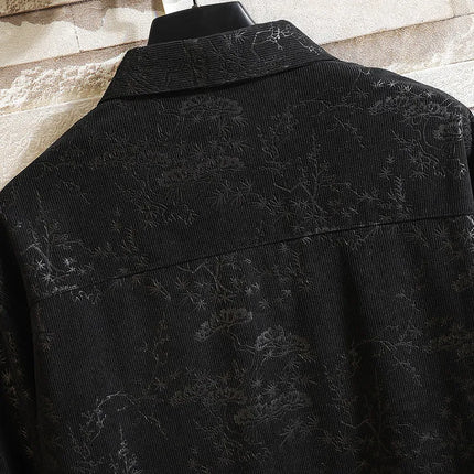 Melard Men's Black Long-Sleeve Shirt, Printed Corduroy Shirts, Business-Casual Top. 2026 New