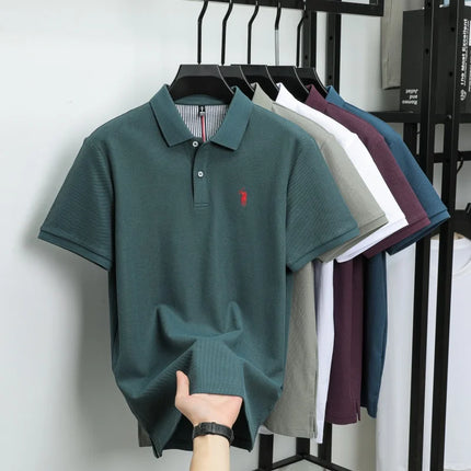 100% pure cotton men's breathable short-sleeve T-shirt, high-end luxury brand embroidered loose casual summer business polo shirt