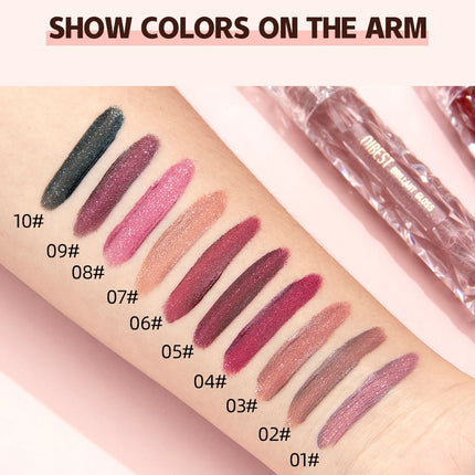 QIBEST Shimmer Lip Gloss Diamond Glitter Lip Tint Waterproof Long Lasting Matte Liquid Lipstick Red Purple Lipgloss Women Makeup