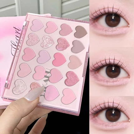 Sweet Pink 20 Color Heart Shaped Eyeshadow Plate Pearl Glitter Purple Eyeshadow Pink Blusher Naturally Brightens Korean Makeup