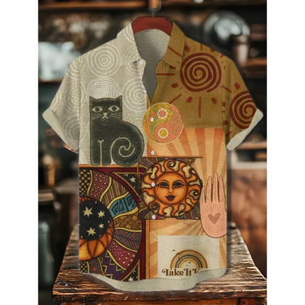3D Printed Fun Cat Fish Hawaiian Shirt for Men Cute Animals Pattern Aloha Shirts Summer Short Sleeve Tops Street Casual Blouse