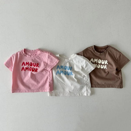 Children Summer Fashion Letters Print Tees Baby Boys Solid T-Shirt Kids White Cotton Top Clothes Girls Casual TShirt 2-7Years